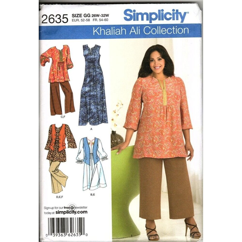 Simplicity 2635 Womens 26W to 32W Dress, Top, Pants and Vest Sewing Pattern